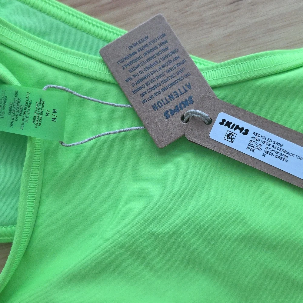 SKIMS Recycled Swim Top High Neck Neon Green Racerback Top Medium #27